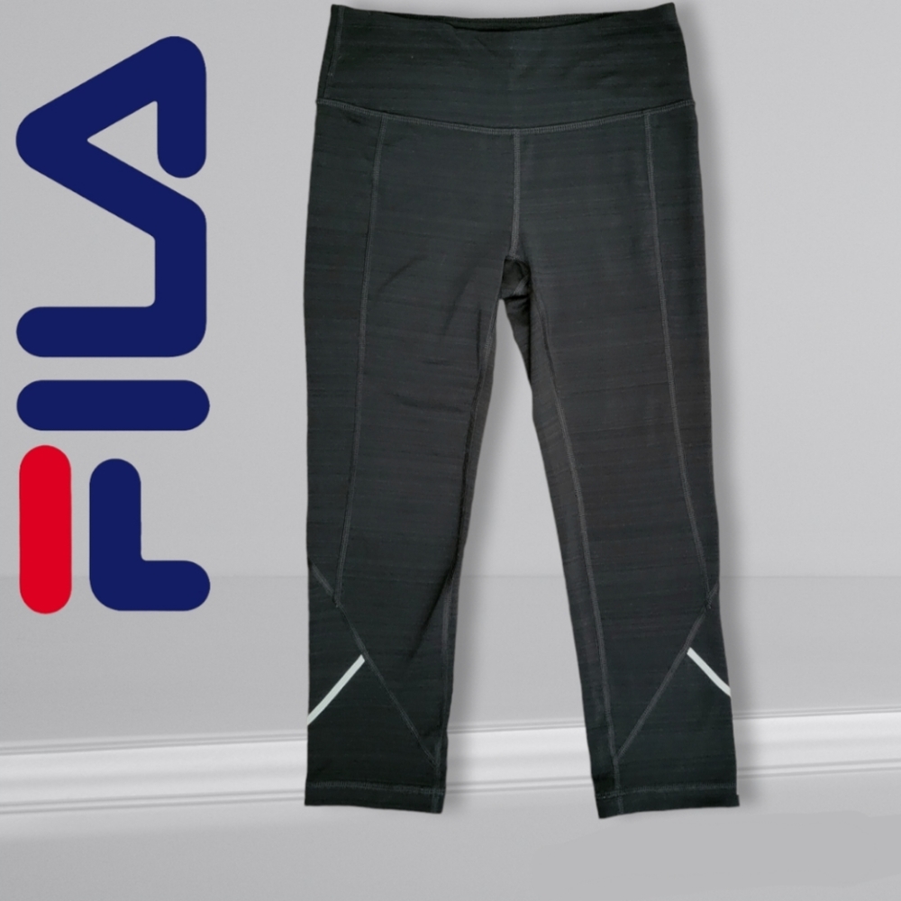 FILA Leggings XS Capri Pants Black, Reflective Stripes Fila Yoga Pants